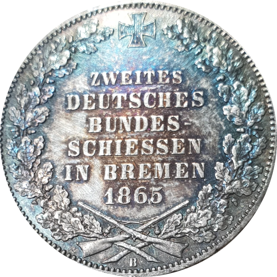 Bremen 1865 Unc 1 Thaler Shooting Festival Silver Germany German State Colorful - Image 2 of 4