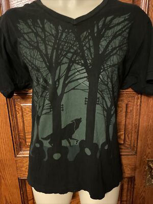 THE GREEN PROJECT Black Graphic WOLF Plugged In; GUITAR Trees T-SHIRT, Size M