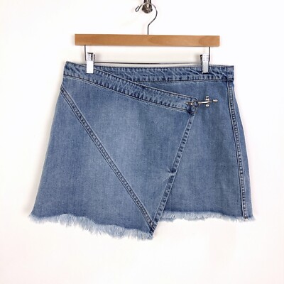Blank NYC Size 29 M Womens Fringe Hem Wrap Mini Denim Skirt in