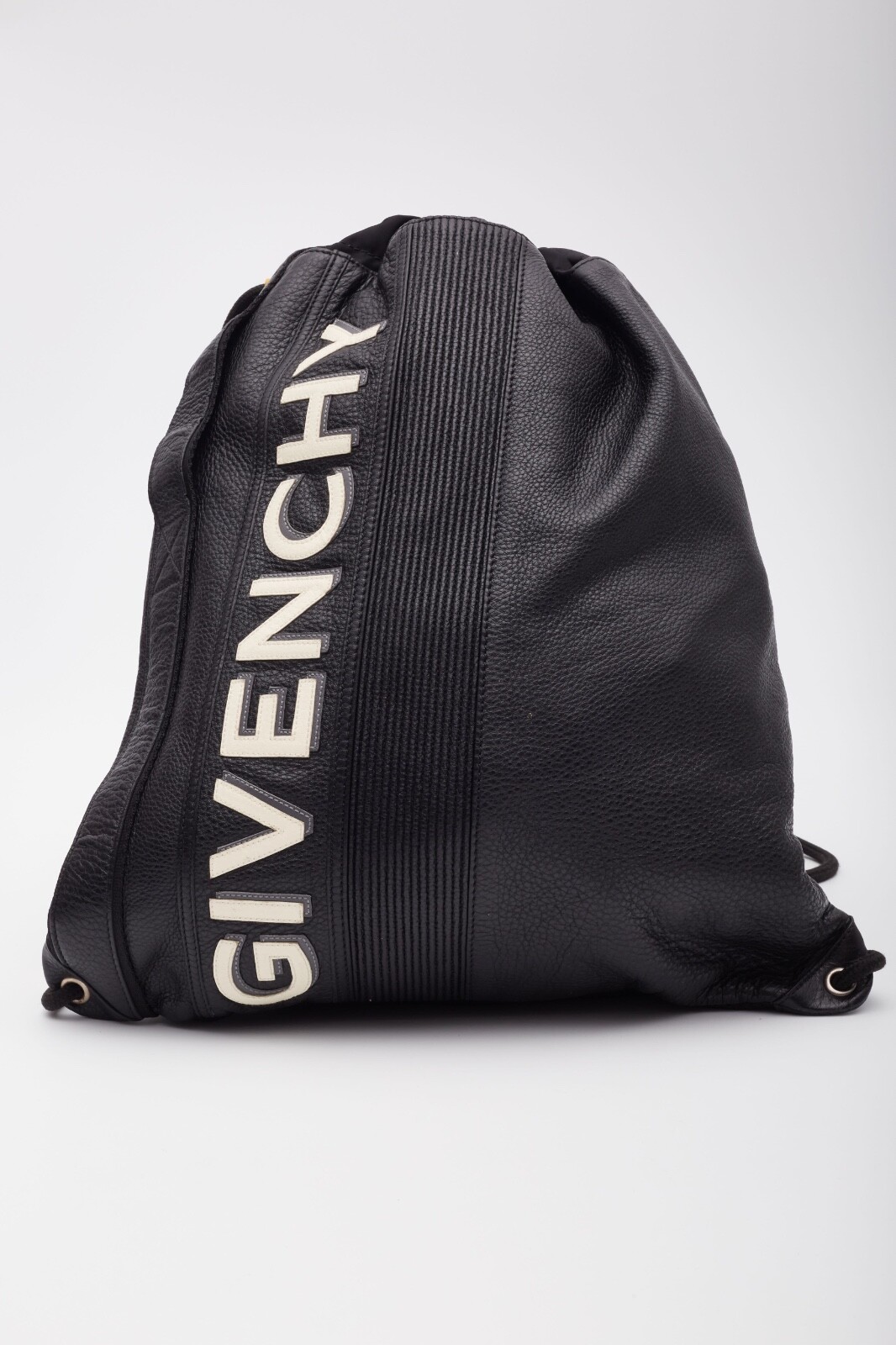 GIVENCHY BLACK LEATHER LOGO DRAWSTRING BACKPACK B… - image 3