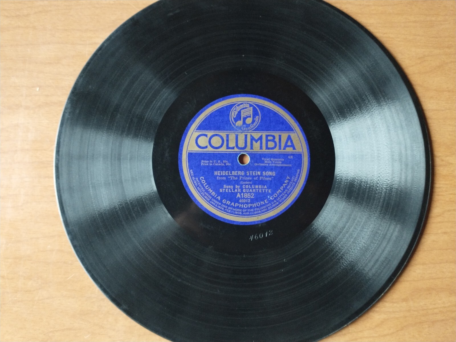 Columbia Stellar Quartet My Wild Irish Rose 78 rpm record COLUMBIA A1852