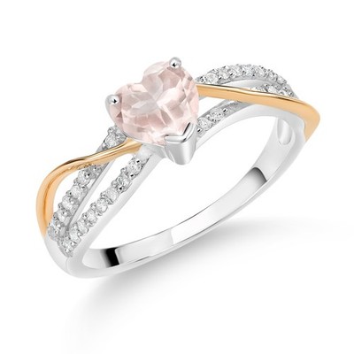 0.86 Ct Heart Shape Rose Rose Quartz E-F Lab Grown Diamond 925 Silver and 10K