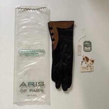 VTG Aris of Paris Black Kid Leather Bracelet Length Gloves Silk Lined SZ. 6 1/2