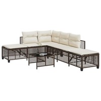 3-Tlg. Garten-Ecksofa-Set Mit Kissen Braun Poly Rattan