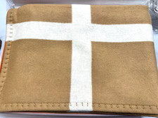 WOOL/CASHMERE BLEND BLANKET THROW CAMEL/CREAM 70" X 55"