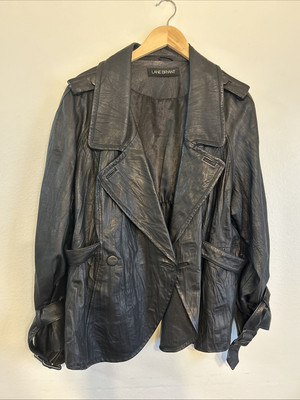 LANE BRYANT Black Genuine Crinkle Leather Blouson Jacket 18 20** No Size  Tag