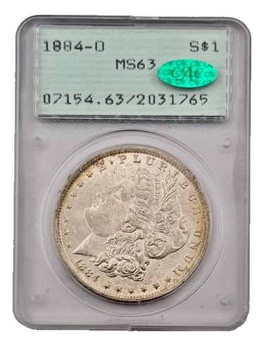 1884-0 Morgan Silver Dollar 🔥PCGS MS63 CAC in a Rattler / Toner🔥