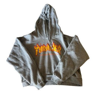 Thrasher Magazine Womens Grey Cropped Flame Sweatshirt Hoodie Small