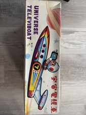 Vintage Universe Televiboat Metal Tin Astronaut Toy Rocket 1980s Me777 14"