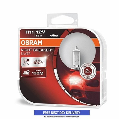 OSRAM 64211NBS-HCB NIGHT BREAKER SILVER H11 12V 55W Scheinwerfer Birnen (Twin)