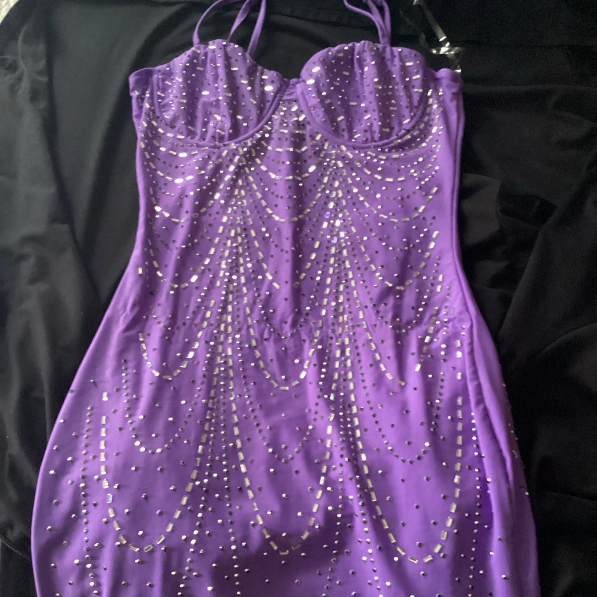 fitted lace wedding dress Primavera Couture 3946 Size 6 Purple Prom Dress Long Beaded Gown Backless Sequin Corset Butterfly main image 0