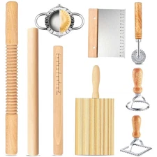 Pasta Making Tools,Wood Pasta Making Kit with 3 Rolling Pins,Gnocchi Board,Do...