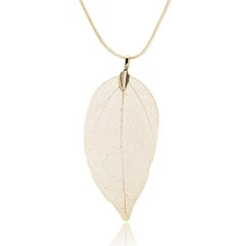 Filigree Leaf Long Necklace Gold Silver Plated Handmade Dainty Hollow Out Real N