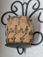EARLY Miniature APACHE Polychrome BASKET OLLA Dogs MEN Crosses Collectible