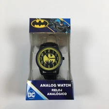 Accutime Batman Watch DC Comics Analog Yellow Black Bat Signal 1" Band