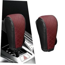 Car Gear Shift Cover, Anti-Slip Leather Shift Knob Cover for Black/Wine Red