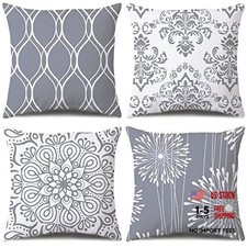 Decorative Throw Pillow Covers 18x18 Set 18" x 18" Pack of 4 Gray and White