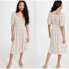 Nation LTD Boho Pima Cotton Fabia Shirred Floral Puff Sleeve Dress Medium