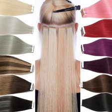 Tape In Hair Extensions Remy Human Hair Skin Weft on Straight Hair Invisible 12A