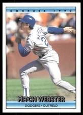 1992 Donruss #714 Mitch Webster Los Angeles Dodgers Baseball Card
