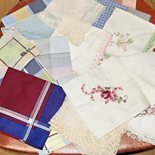 Vtg Mixed Lot of 17 Womens Mens Handkerchiefs,Estate,Embroidery,Lace,Plaid, VG