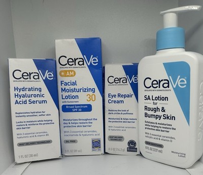 CeraVe Lot Of 4/ Facial Moisturizer, Eye Repair Cream, Hydration Serum& Lotion-A