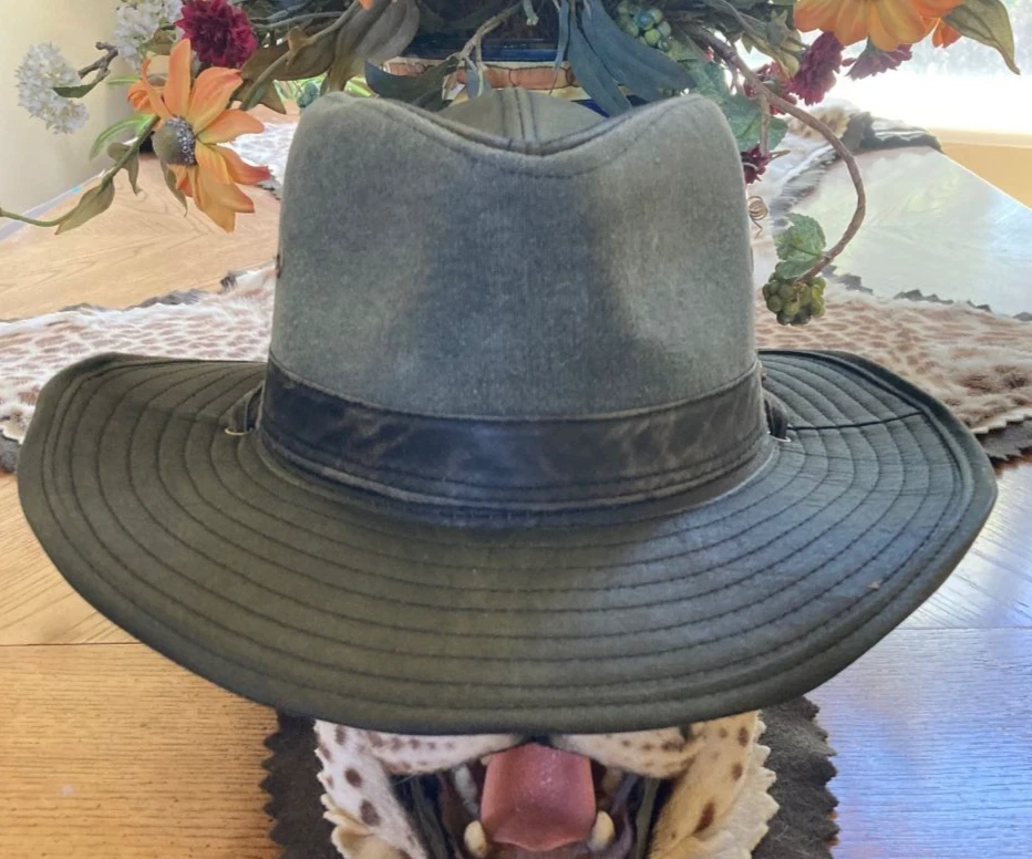 New Stetson * L * Grey & Black Men Shapeable Outback Hat Cotton Sun Safari Hike