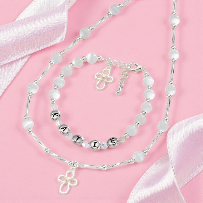 Conjunto De Joyería Personalizada Para Niñas De Bautizo Y Primera Comunión