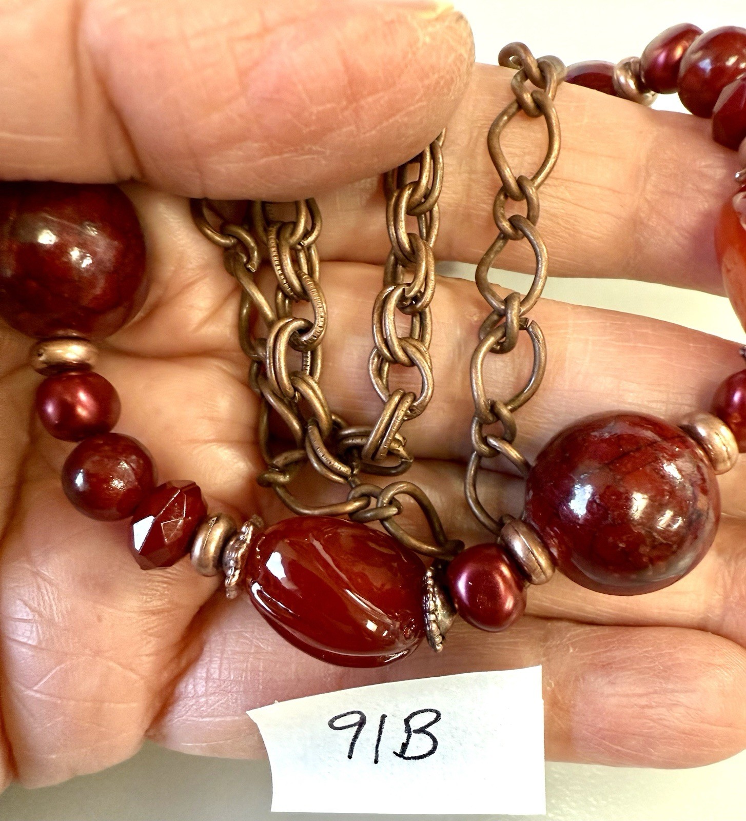 Statement Necklace & Earring Set Red Beads Faux P… - image 3