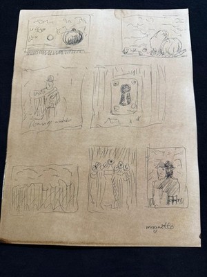 RENE MAGRITTE painting drawing on old paper signed stamped