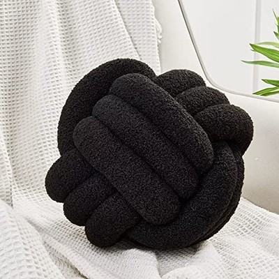  Knot Pillow Ball, Soft Home Decorative Pillows, Round Medium (Pack of 1) Black