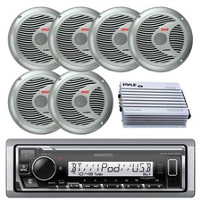 Kenwood Marine Bluetooth Receiver, 6x 6.5'' Marine Speakers Silver , Amplifier