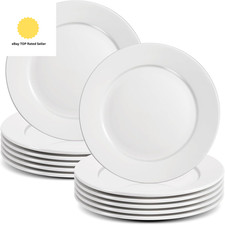 12 Pcs White Dinner Plates, 20.3 Cm round Dinner Plates Set, Ceramic Dessert/Sal