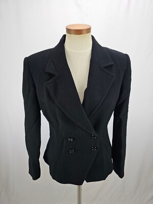 Albert Nipon Women's Black Wool Double Breasted Blazer Jacket 4
