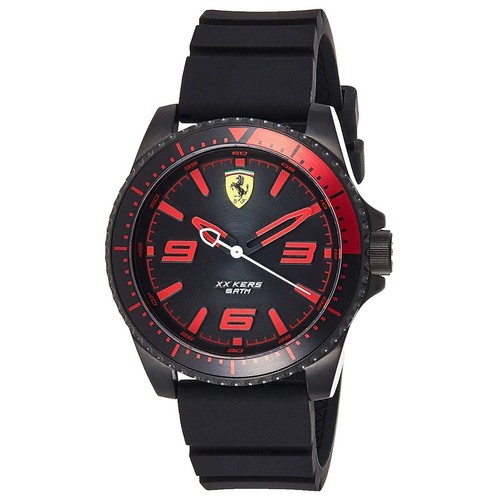 NWT Men's Ferrari Scuderia Red Silicone Black Wrist Watch $195