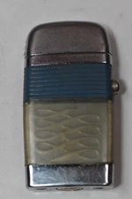 Vintage Scripto Vu Silver Lighter with Blue Band and Ribbon Pattern