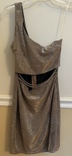 Windsor  Gold Glittery One Shoulder Zip Mini Dress — Women’s Size XS