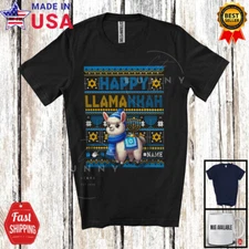 Happy Llamakkah; Lovely Hanukkah Menorah Sweater Llama; Custom Name Family Shirt