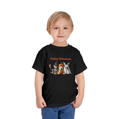 Happy Halloween Toddler tshirt with a cat, a dog and a bunny. Halloween t-shirt - Picture 4 of 13
