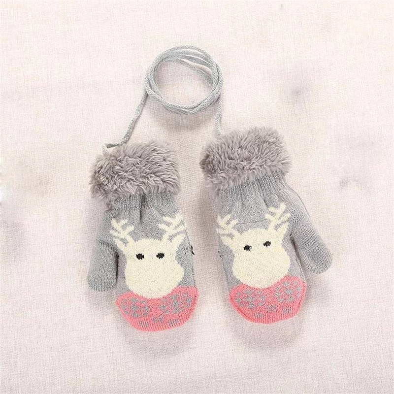 Guantes de Invierno Niños Niñas Niños Guantes Mitones Cálidos Piel Falsa Cuello Cuerda Foto 3 de 4