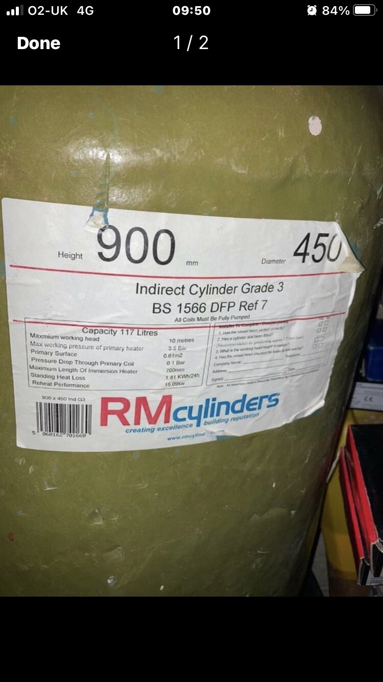 Indirect cylinder 900 x 450, 117L. new never being fitted | eBay