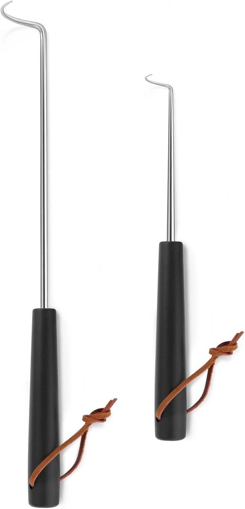 Pigtail Food Flipper Set of 2, Joyfair Stainless Steel Meat Hook & Black