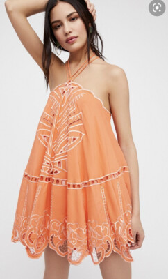 Free People Bali Met You In Summer Cutwork Halter Strappy Embroidered Dress  S | eBay