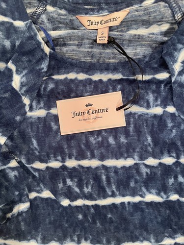 NWT Juicy Couture Blue & White Tie Dye Ruffle Cold Shoulder Top Size S NWT - Picture 4 of 5