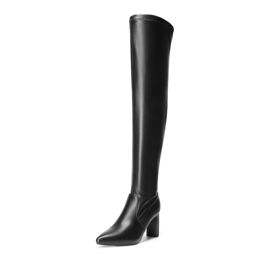 Women Over The Knee Stretch Thigh High Boots Chunky Heels Fall Boots Shoes 6-11 - Image 3 of 4