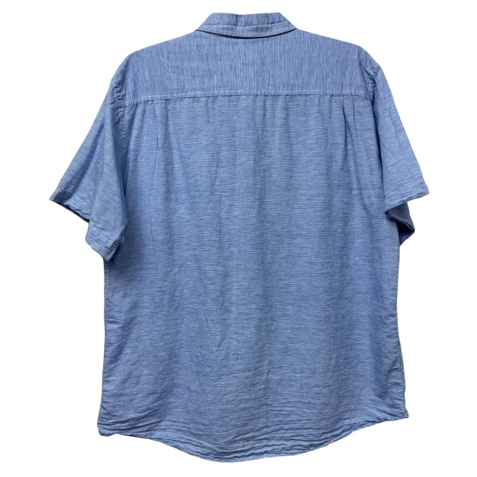 Weatherproof Vintage Blue Stripe Washable Linen Short Sleeve Button Down Shirt L - Image 2 of 4