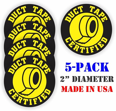5 pack Funny DUCT TAPE CERTIFIED Hard Hat Bump Cap Helmet Stickers Decals 5x YLW