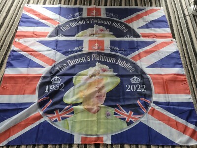 2x Queen Platinum Jubilee Union Jack Flagge groß 5x3FT UK GB Straßenfest