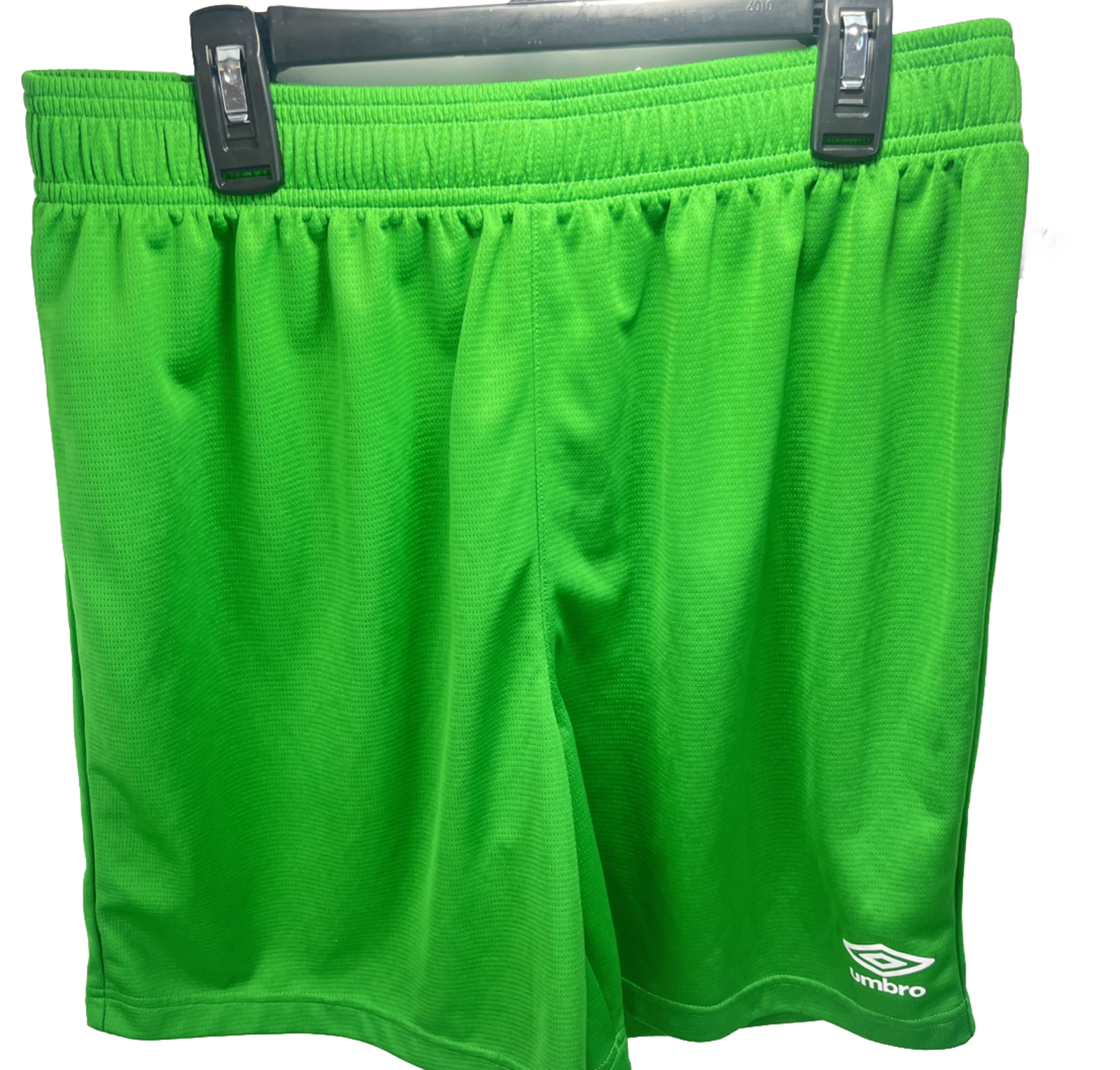 Umbro Premier Shorts Boys M Green Elastic Draw String Logo L-front leg