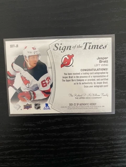 2021-22 SP Authentic Sign of the Times Auto #SOTT-JB Jesper Bratt Devils - Image 2 of 2